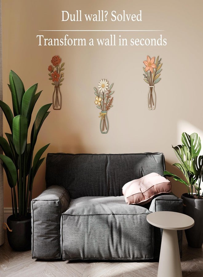 CarryWise 3 Piece Metal Flower Wall Art for Bedroom Living Room Rustic Farmhouse Floral Wall Decor for Bathroom Dining Room Boho Home Decorations Modern Minimalism Walls Hanging Sculptures - Image 4